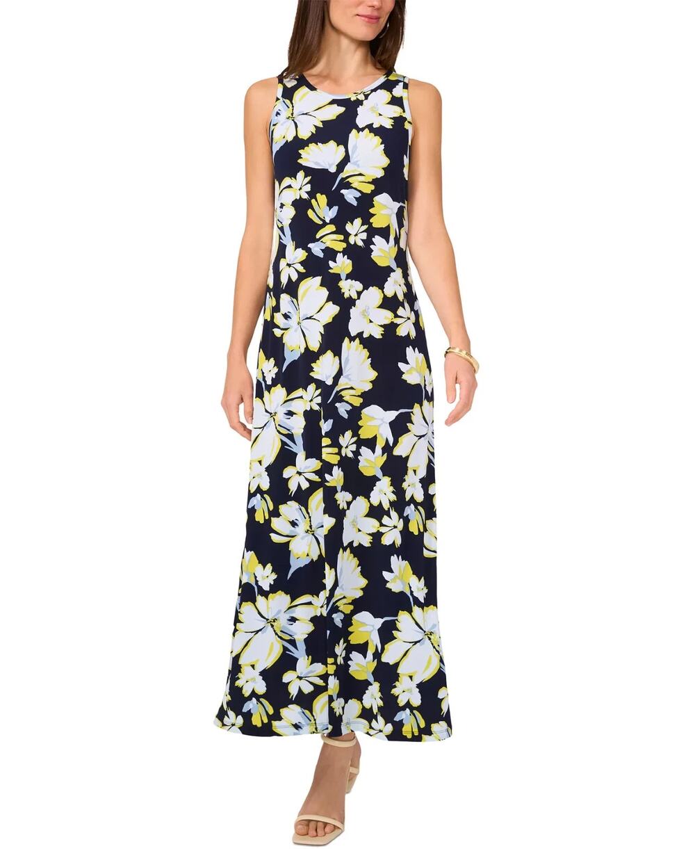 Vince Camuto Floral Sleeveless Keyhole-Back Crewneck Maxi Dress Size S 3389